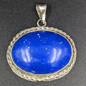 Silver tone Mexico lapis large size necklace pendant